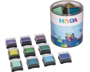 Mini bélyegzőpárna készlet, 3x3cm, 10db/cs - VÍZ